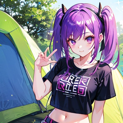 紫の子（ツインテ　キャンプ
