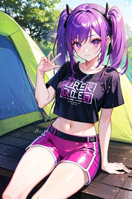 紫の子（ツインテ　キャンプ