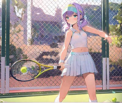 テニスの練習中