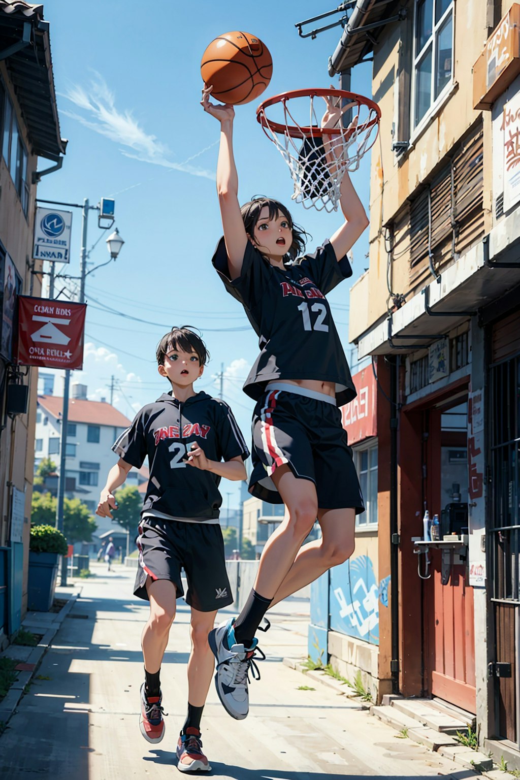 ストリートで練習する少女