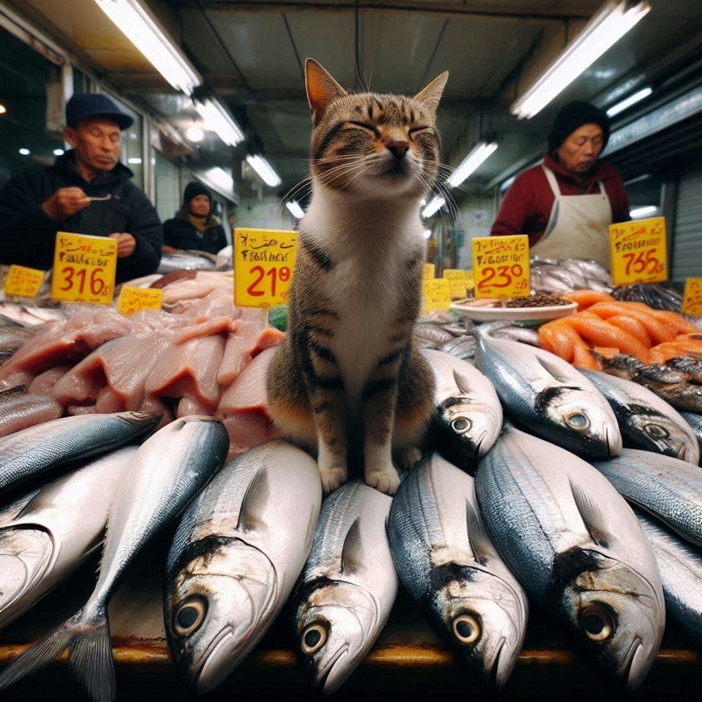 魚市場で働く猫