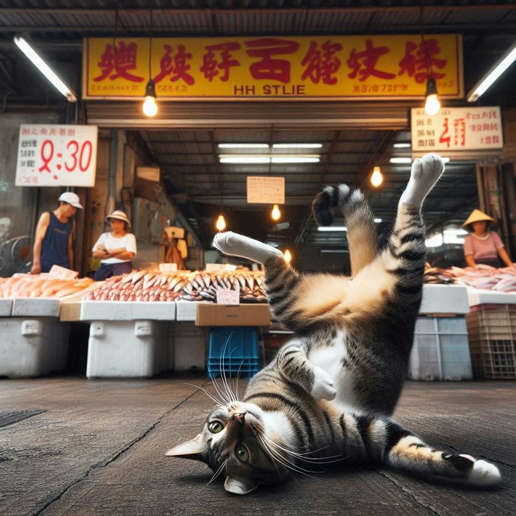 魚市場で働く猫