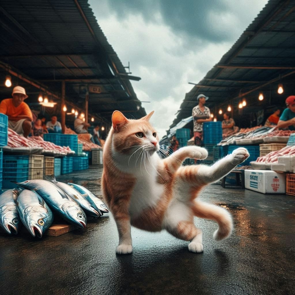 魚市場で働く猫