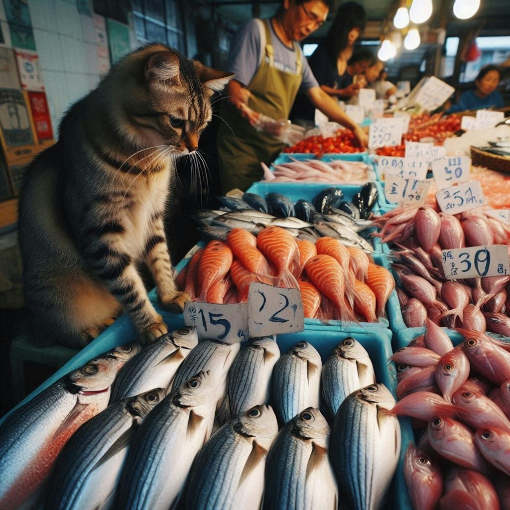 魚市場で働く猫