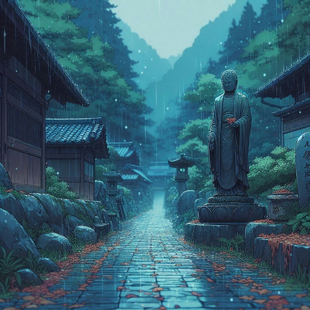 雨中の仏様