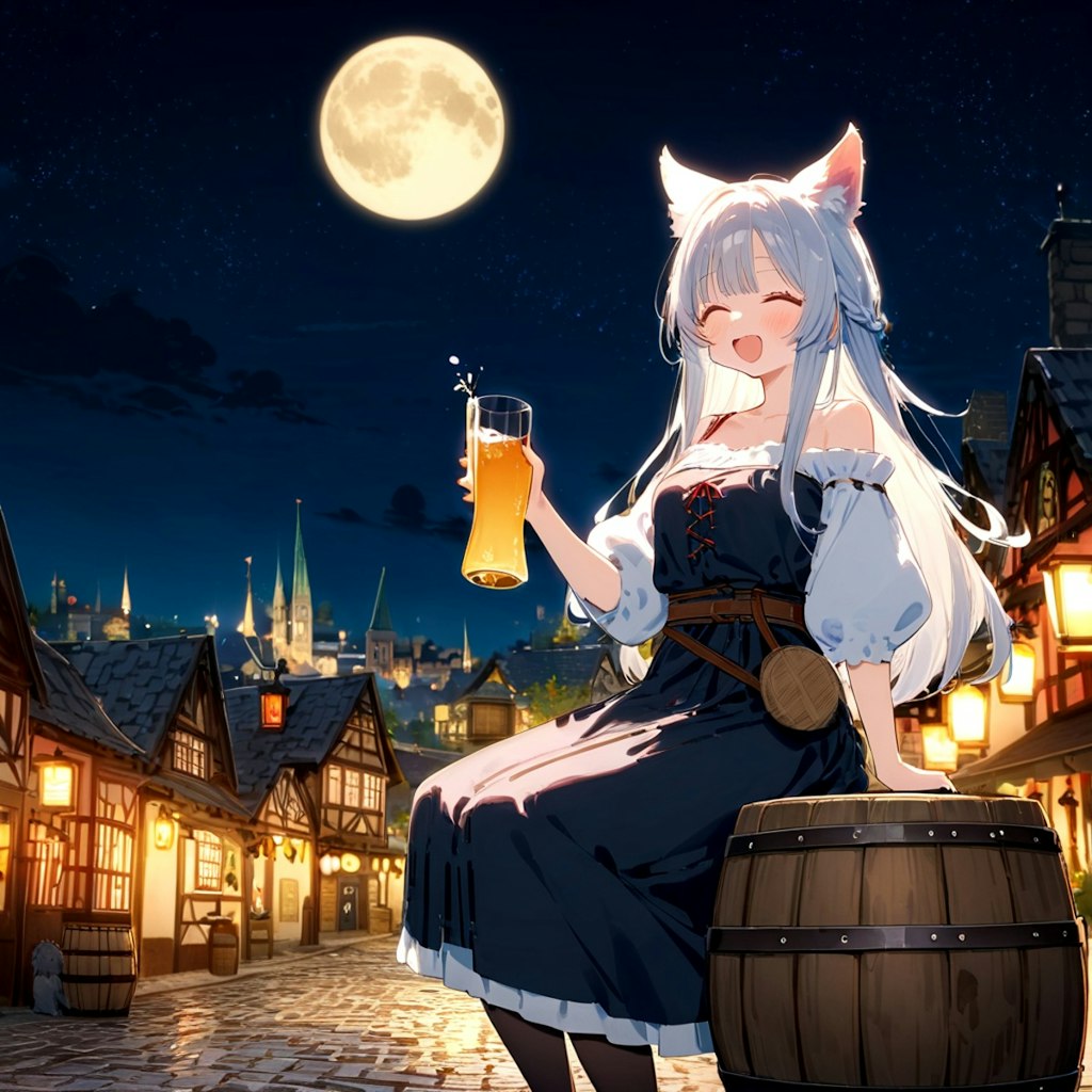 月に酔える−狼女子の月見酒🐺