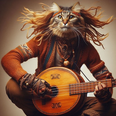 民族楽器と猫