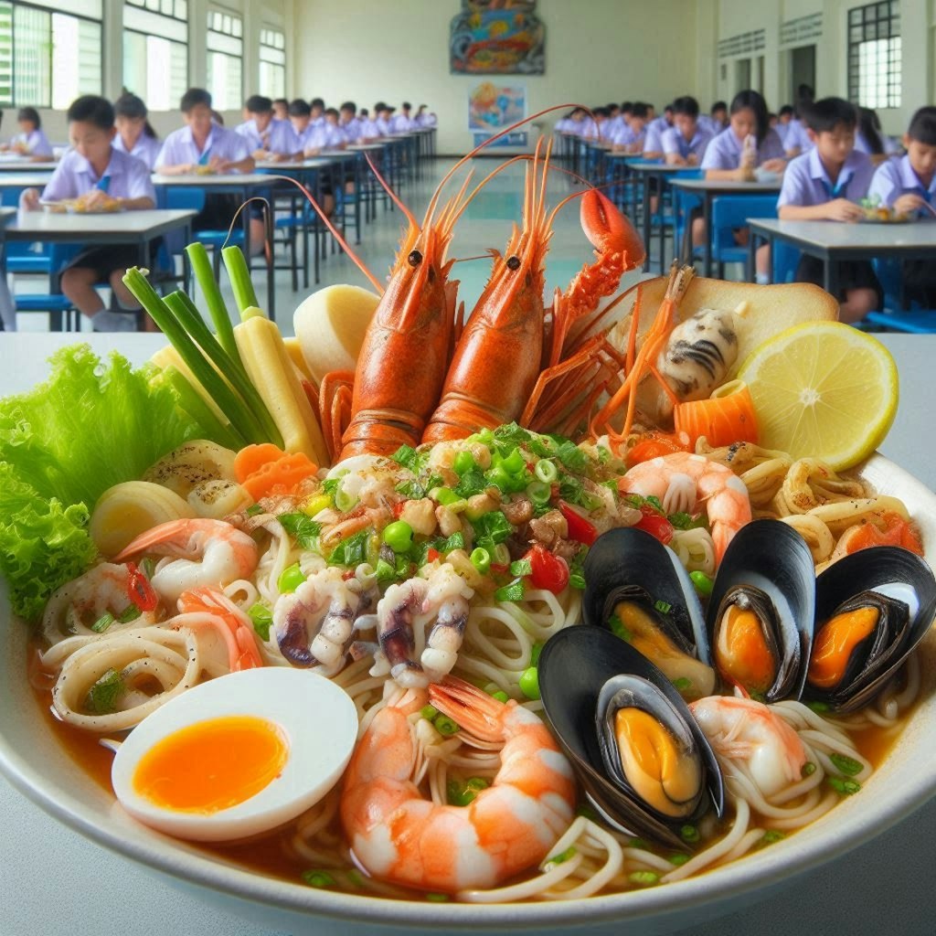 学食に出るseafood noodle