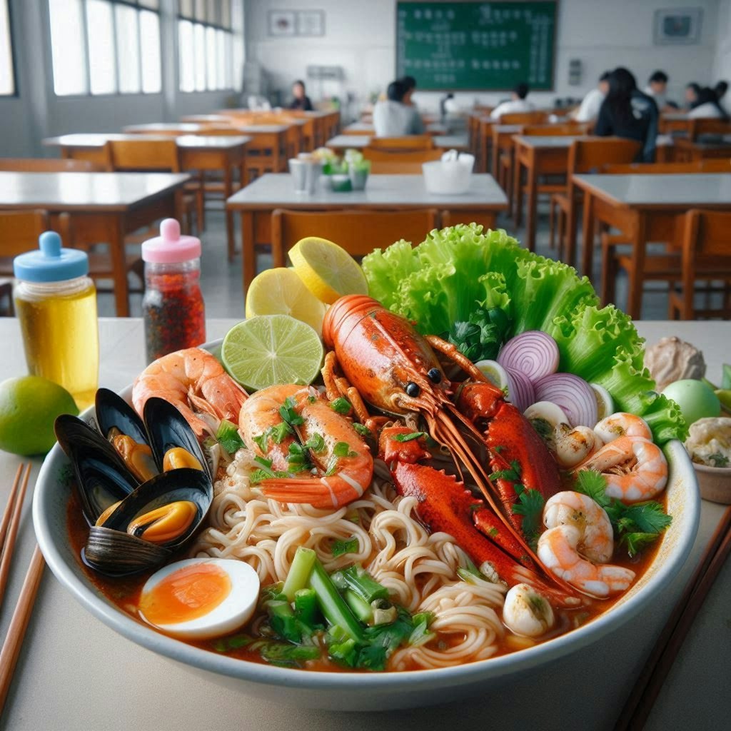 学食に出るseafood noodle