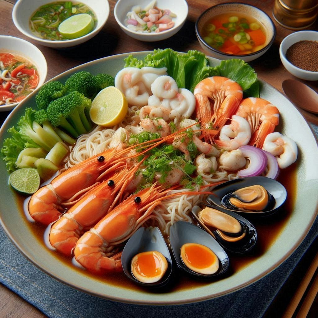 学食に出るseafood noodle