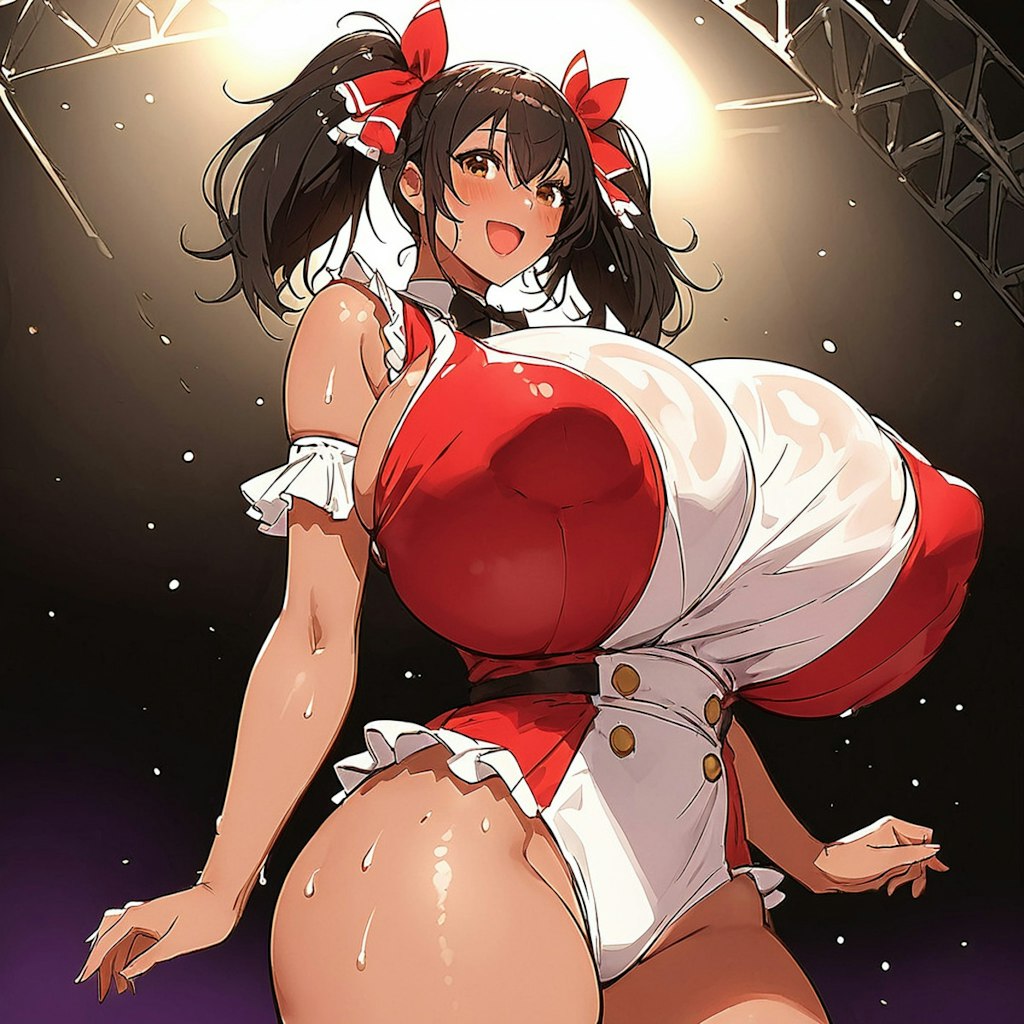 夜間野外ライブでパフォーマンス中の爆乳むちむちアイドル