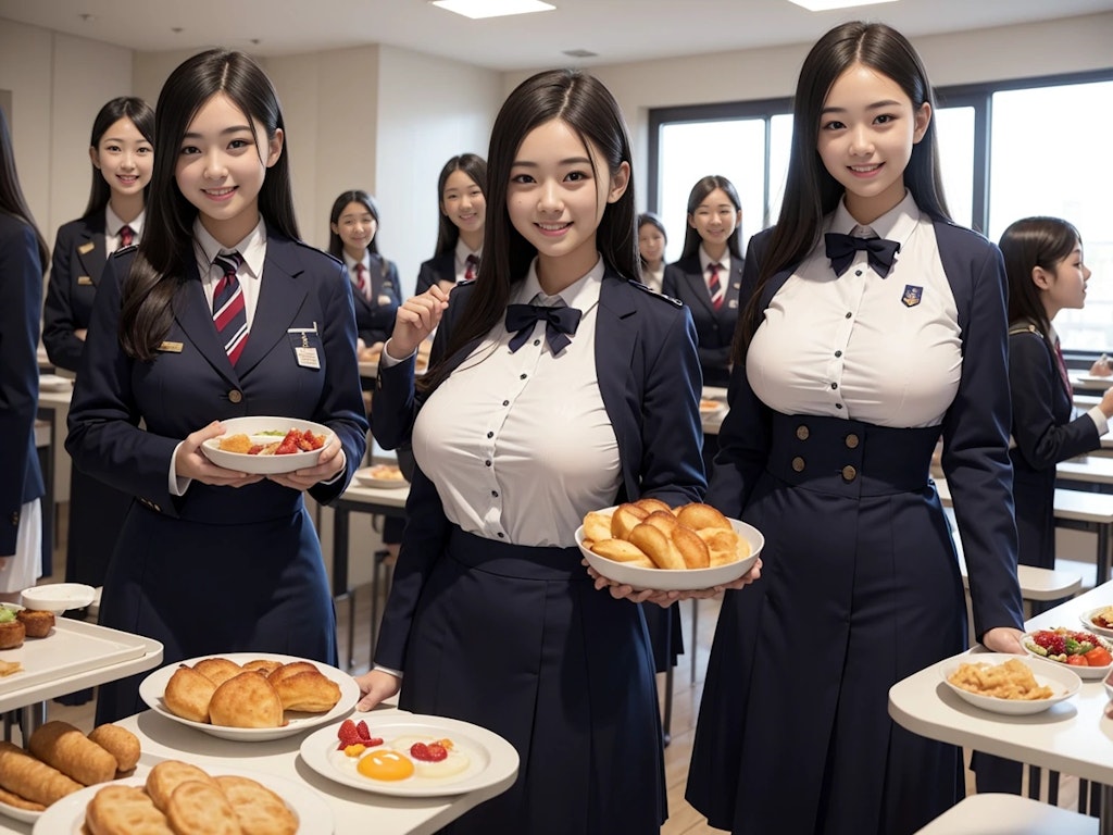 女子寮の朝食バイキング