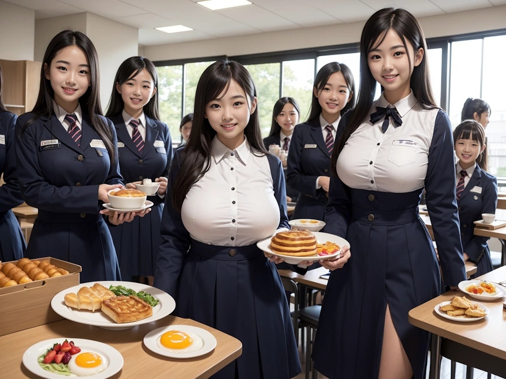 女子寮の朝食バイキング