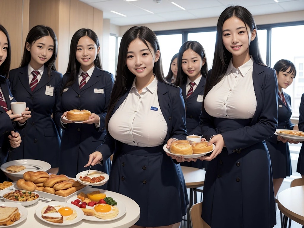 女子寮の朝食バイキング