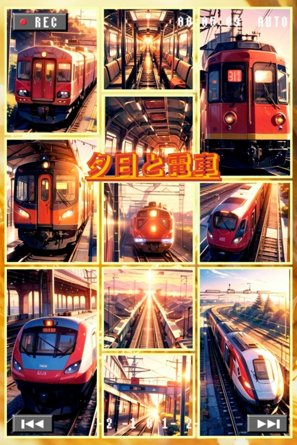 夕日と電車　コラージュ