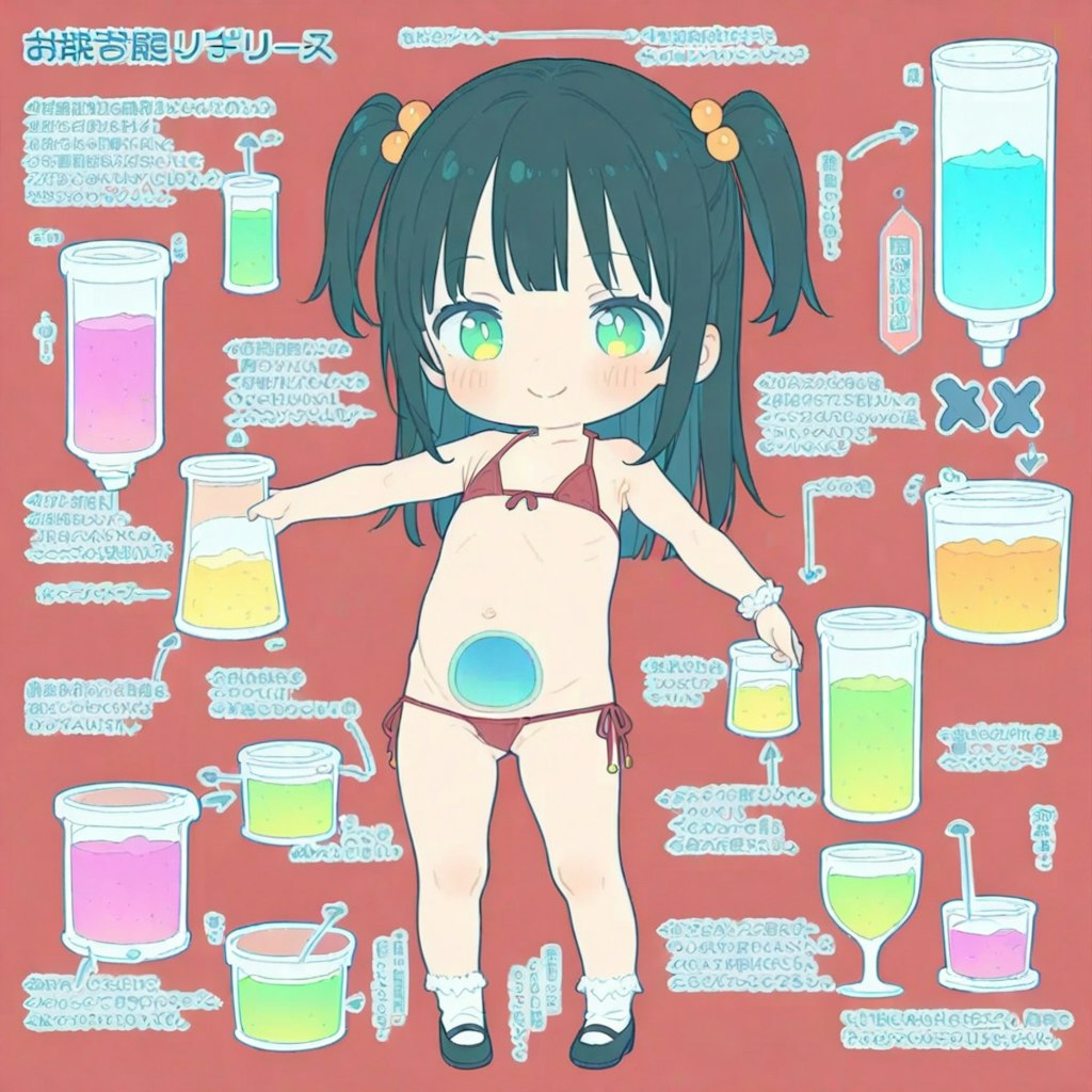 女の子とカラフルな液体