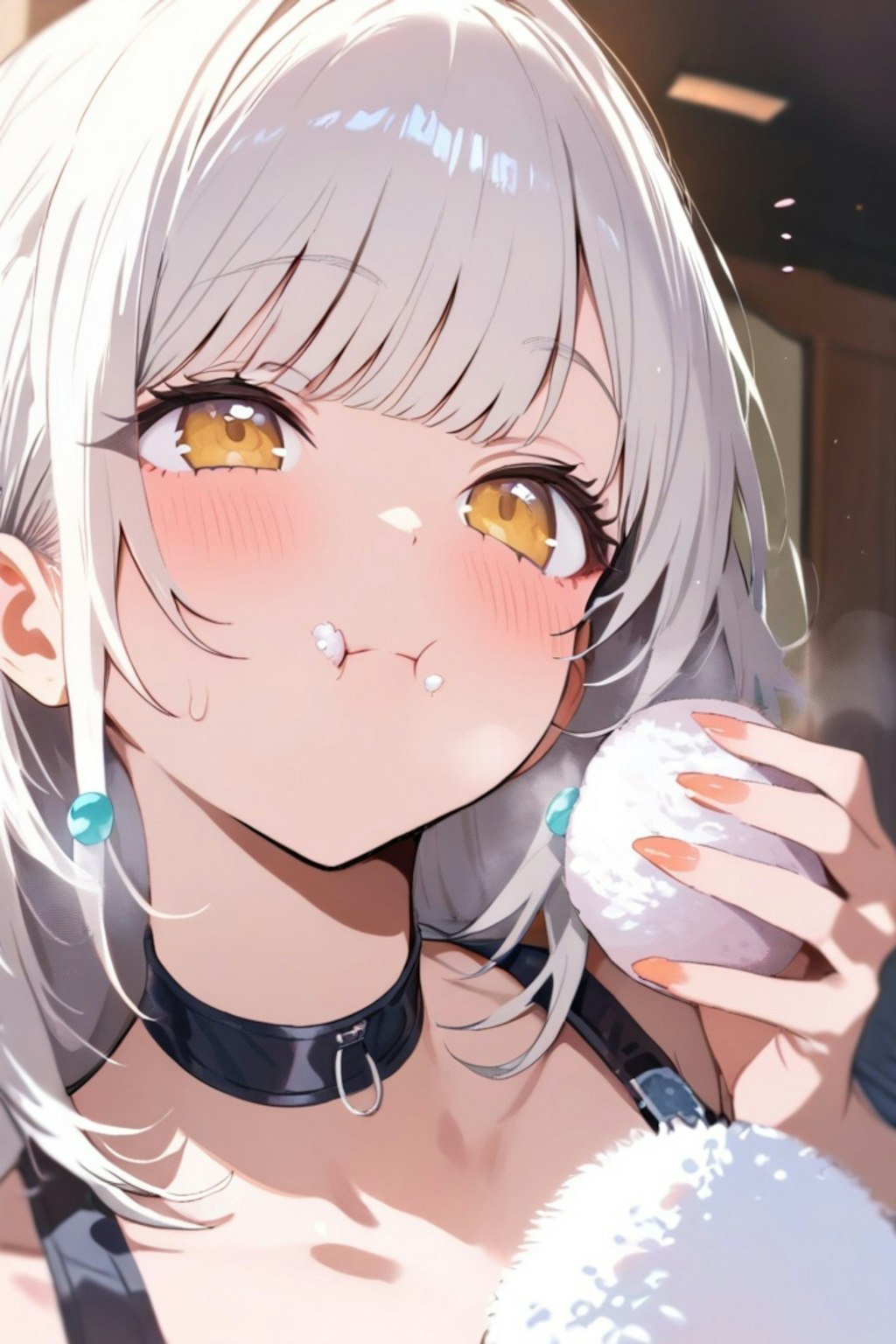 おにぎりを食べる白髪ちゃん