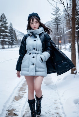 雪山を歩く美少女