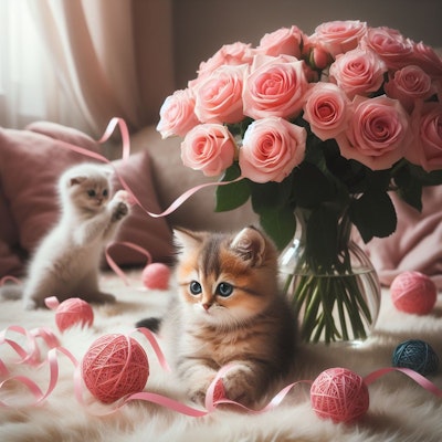 薔薇と子猫