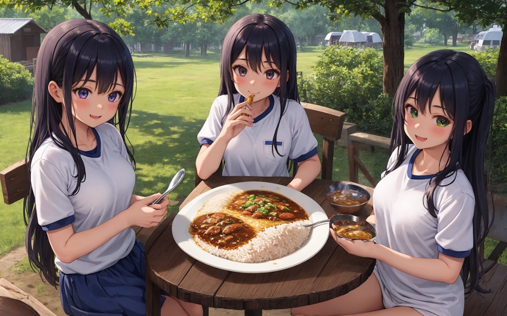 野外学習でカレーライス