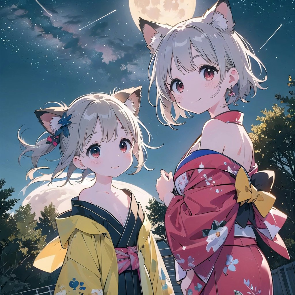 浴衣と夜と母娘