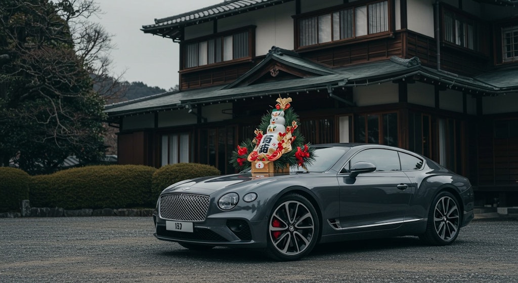 車の上に正月飾り