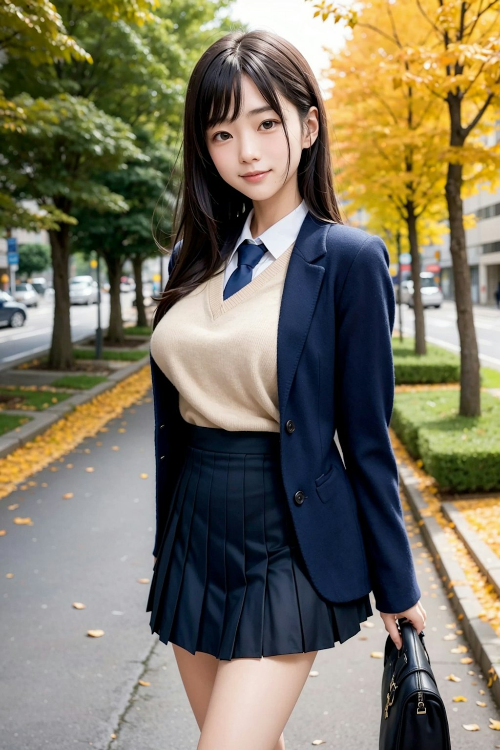 紅葉と制服