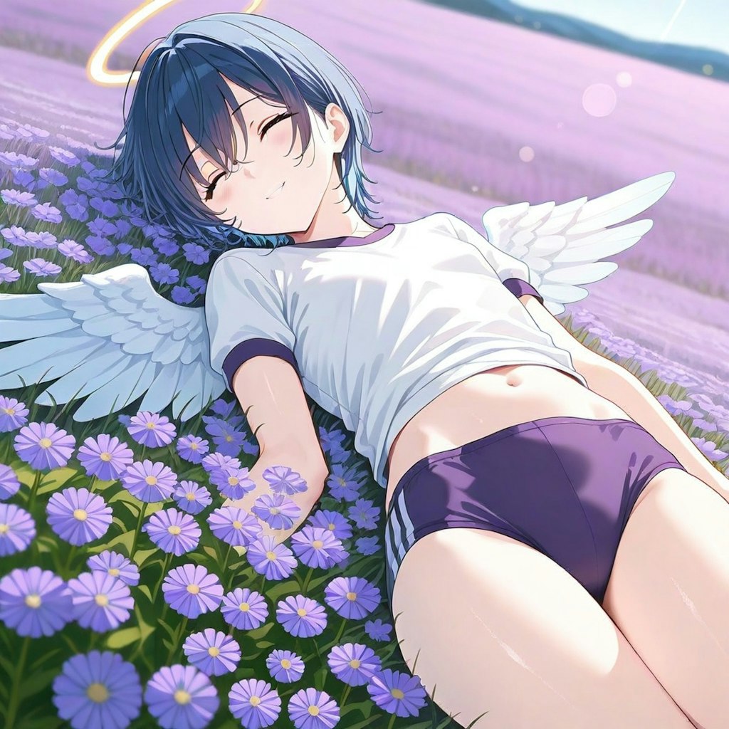紫の花とブルマとボーイッシュ天使さんと