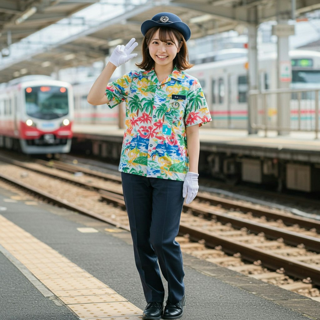 白浜でやってるアロハシャツ駅員