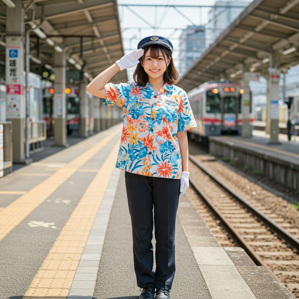 白浜でやってるアロハシャツ駅員