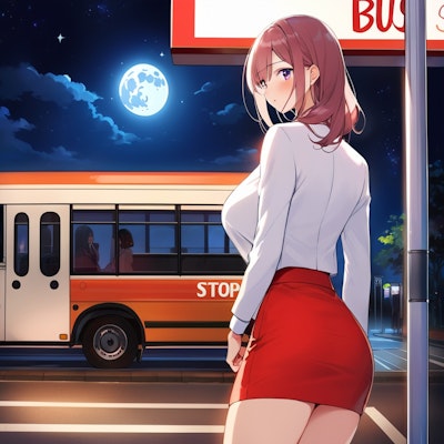月夜のバス停で彼女と再会した