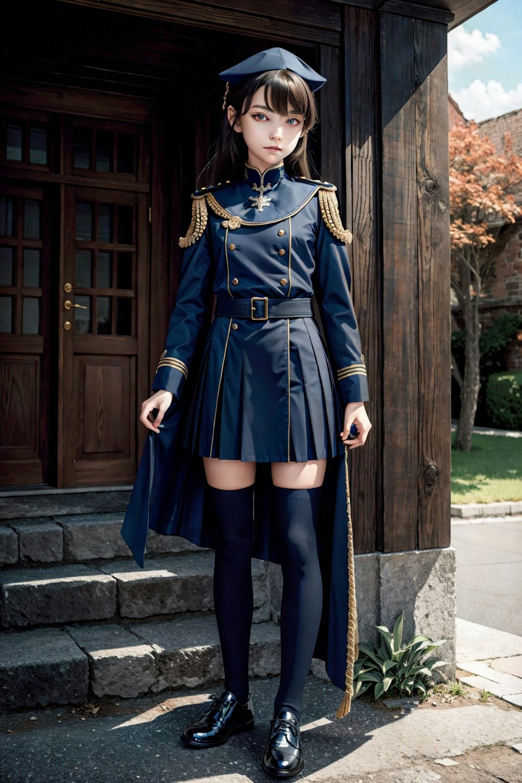 【画像12枚】軍服風制服少女