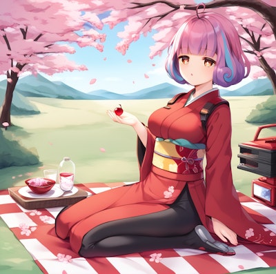 桜の下でピクニック