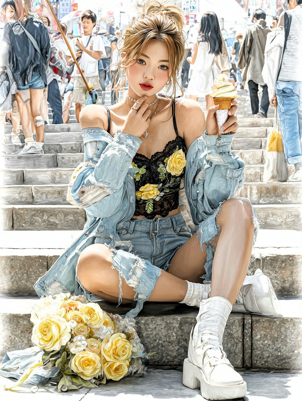 ソフトクリームを食べる女の子