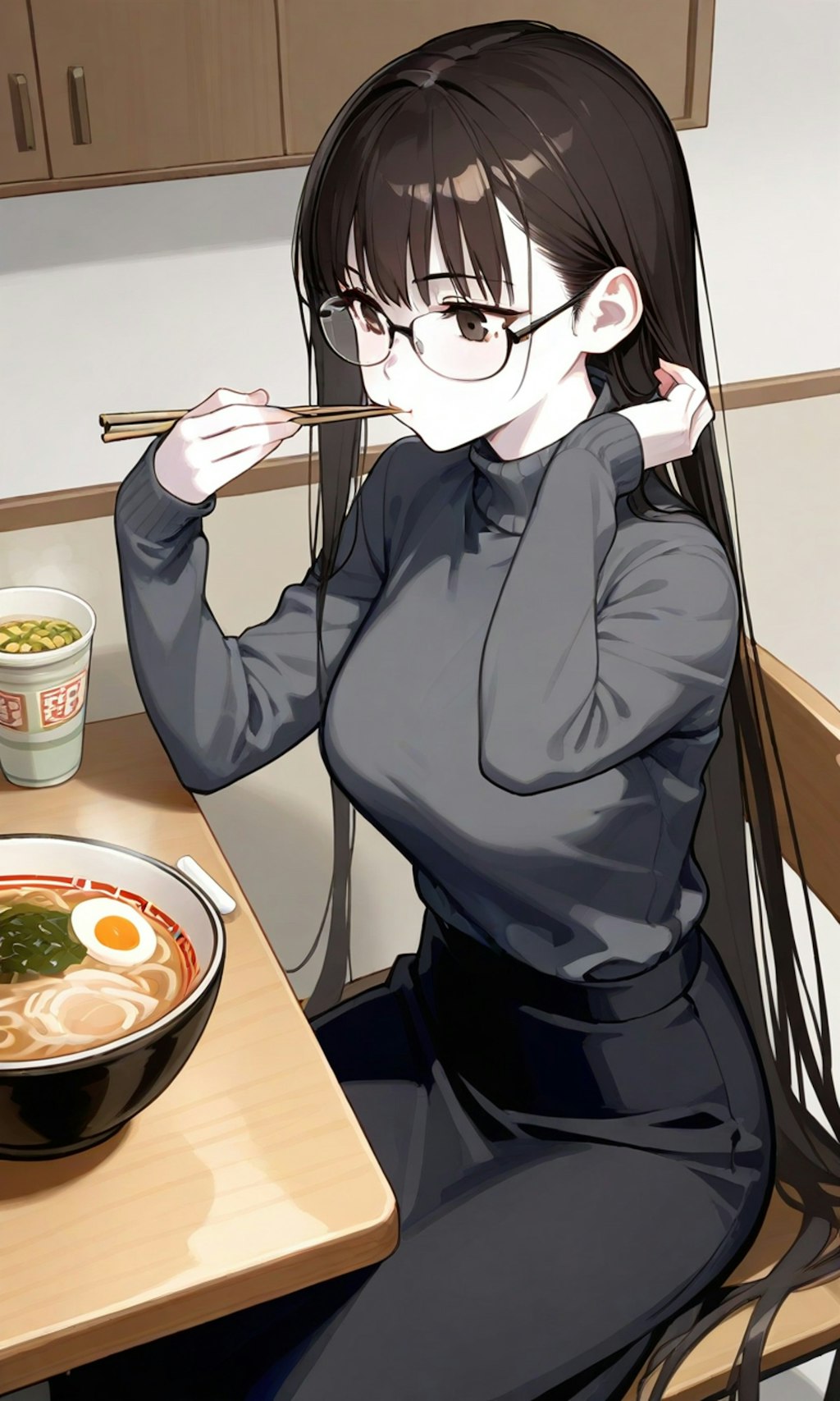 黒髪かき上げチャレンジ🍜