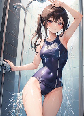 部活終わりにシャワーを浴びる水泳少女