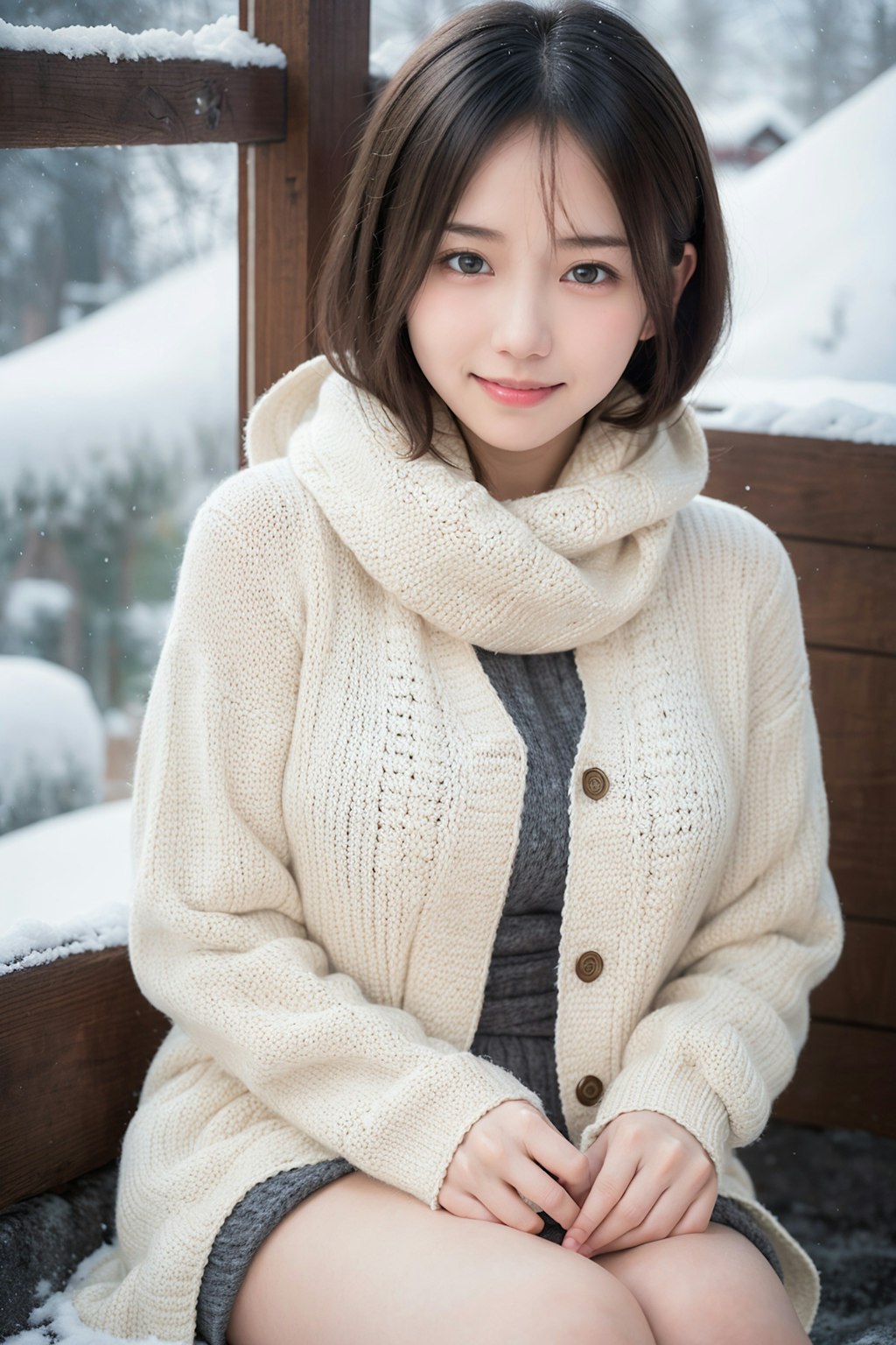 雪景色と女性 3