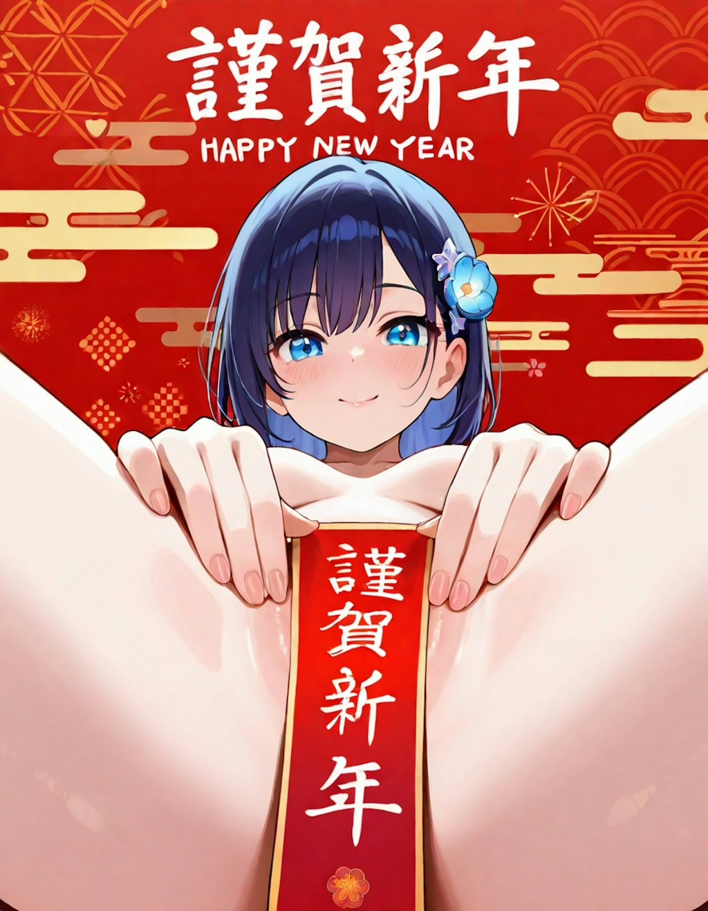 微笑む新年の祝福