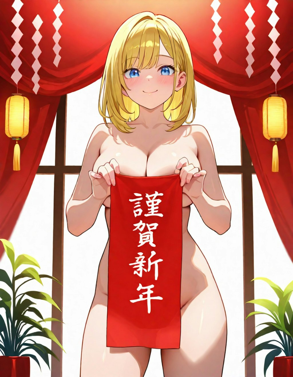 微笑む新年の祝福