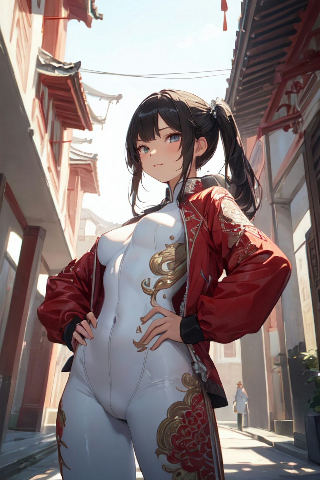 Chinese Twintails with Catsuit