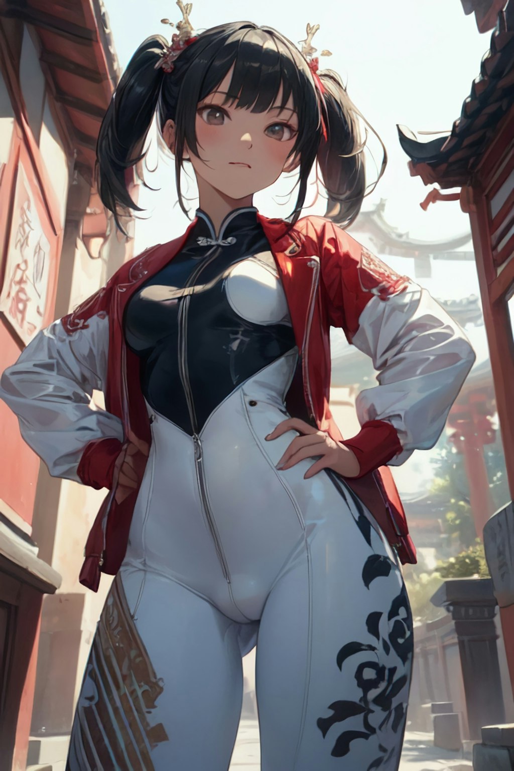 Chinese Twintails with Catsuit