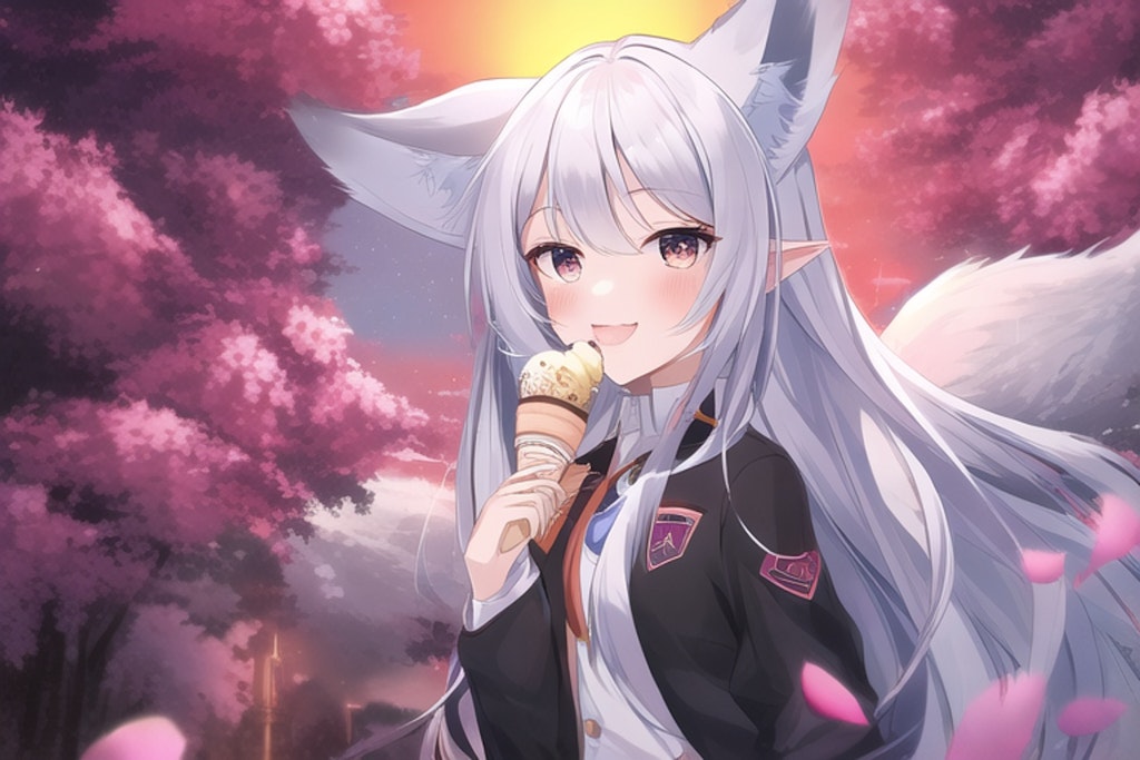 銀狐様、学校帰りにアイスを食べる