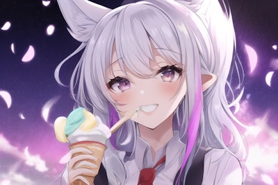 銀狐様、学校帰りにアイスを食べる