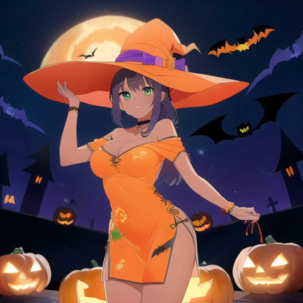 Trick or treat anime witch girl