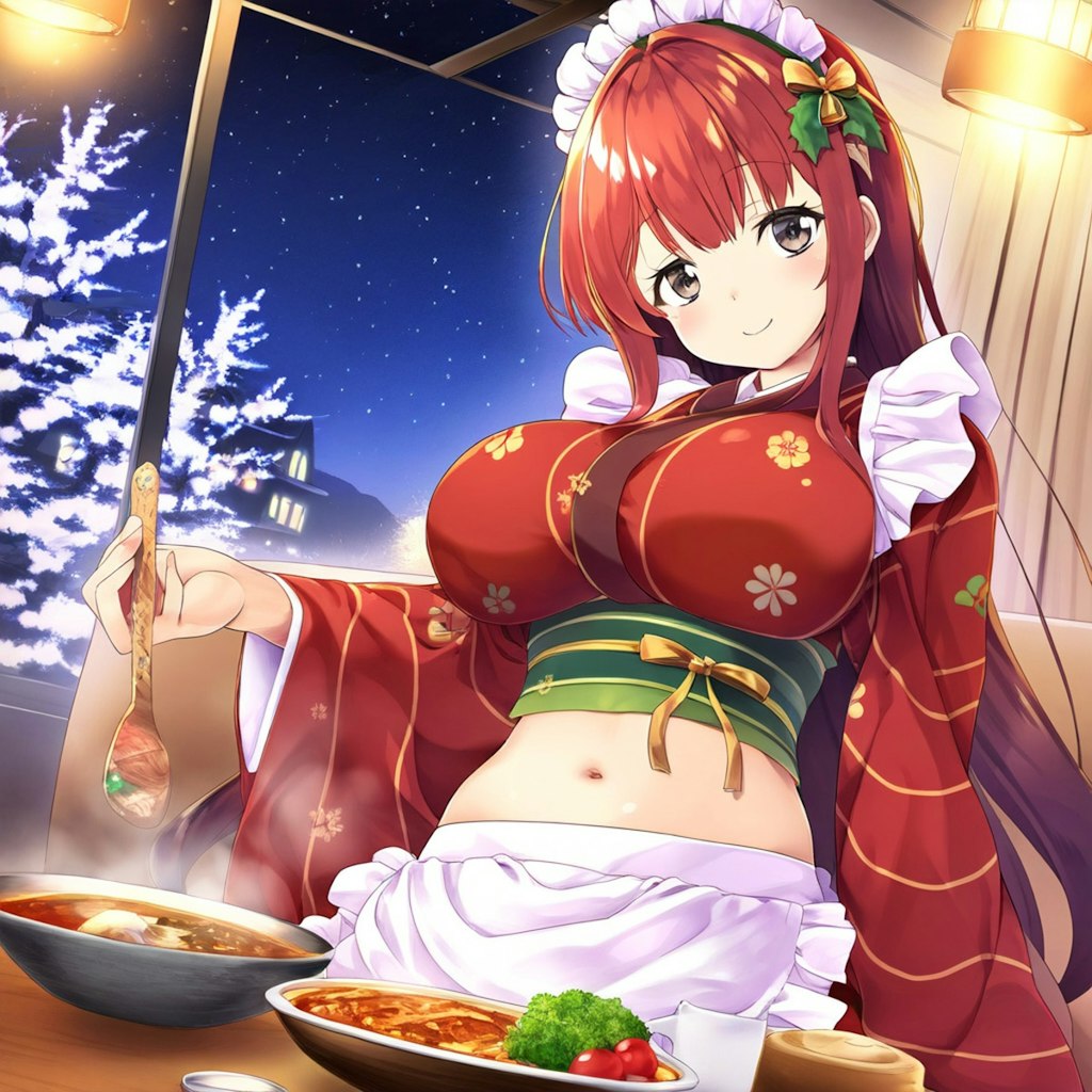 雪桜と和風メイドのクリスマスです。