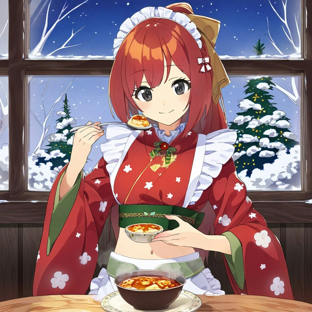 雪桜と和風メイドのクリスマスです。