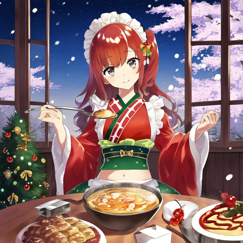 雪桜と和風メイドのクリスマスです。