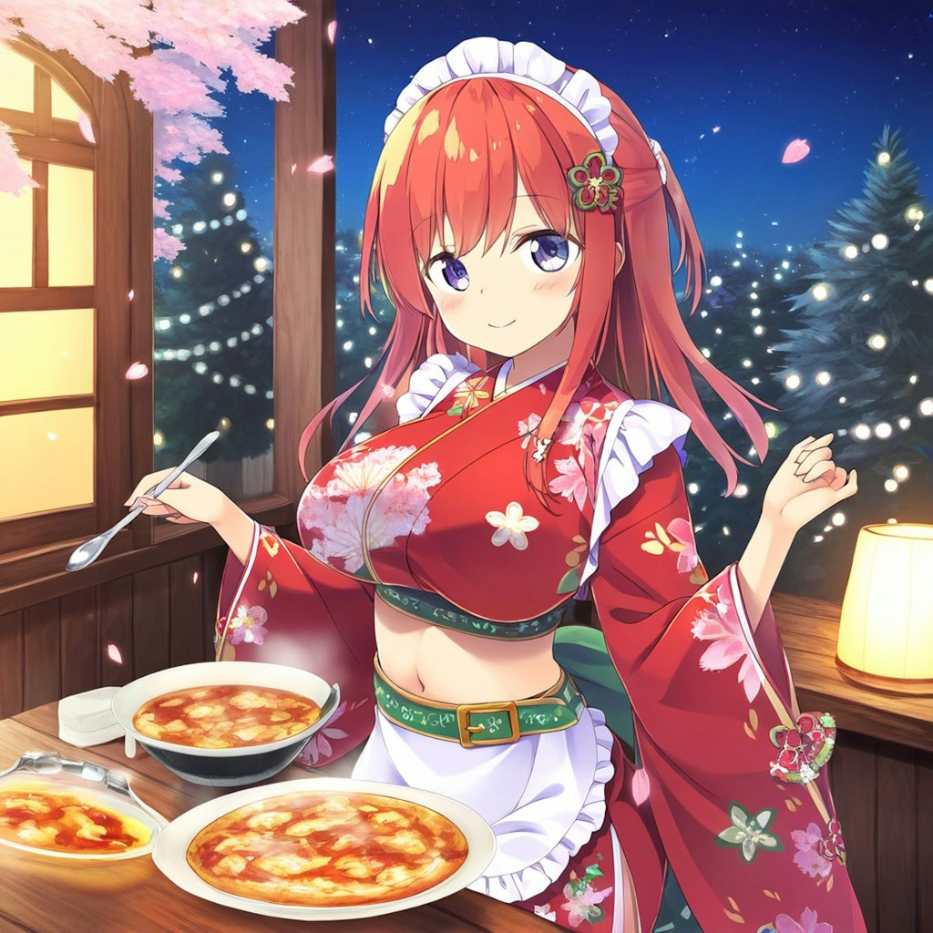 雪桜と和風メイドのクリスマスです。