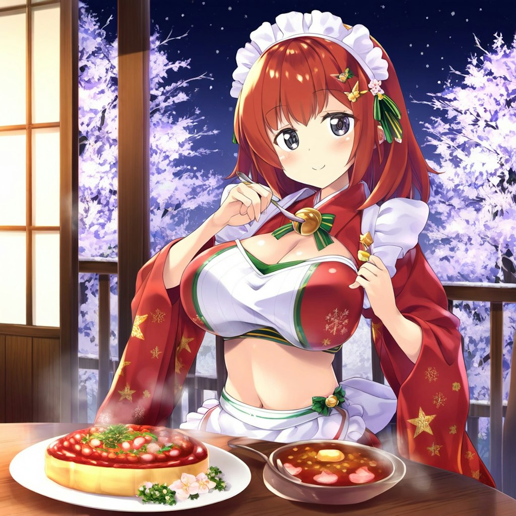 雪桜と和風メイドのクリスマスです。