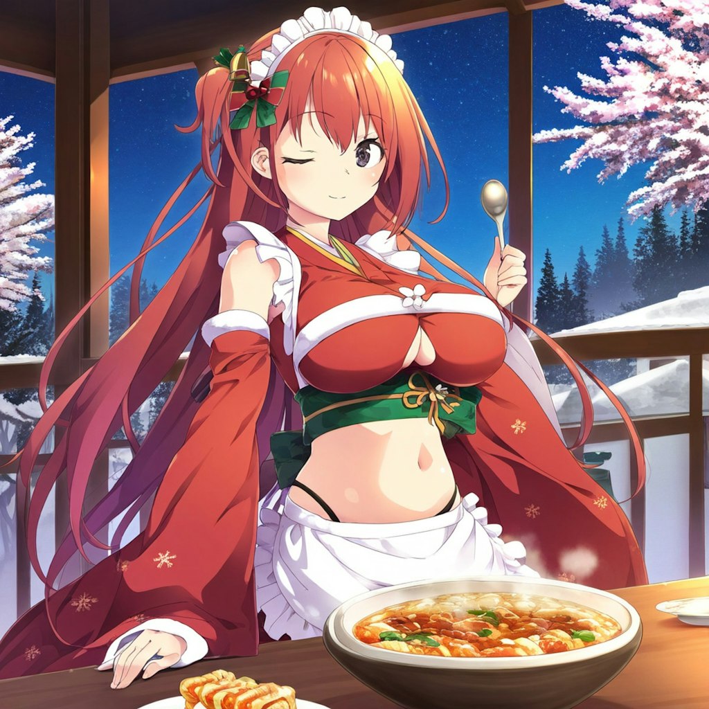 雪桜と和風メイドのクリスマスです。